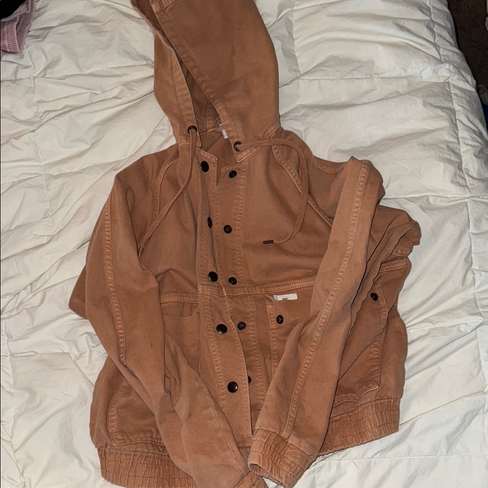 Dusty Pink Hooded Jacket with brown Buttons